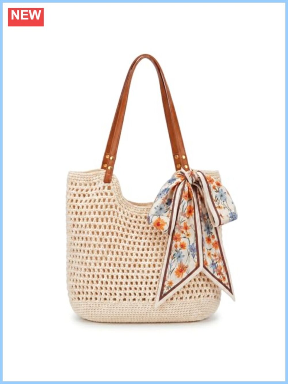 Crochet Beach Tote Bag Woven Straw Style Women Summer Purse Zip Lined